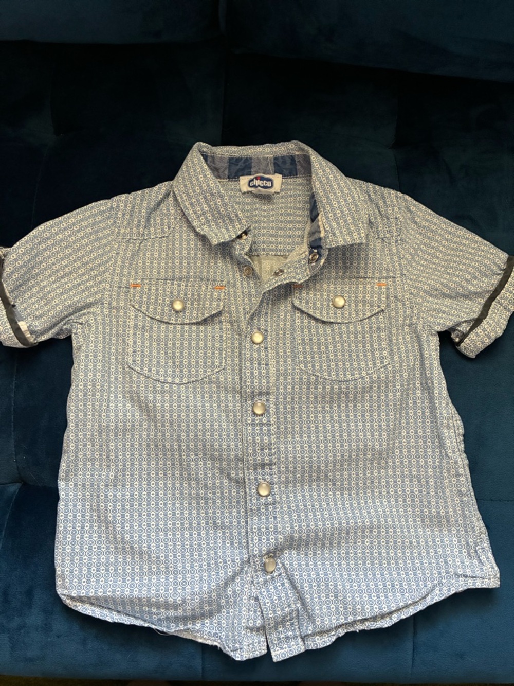 Chicco Boys' Blue Patterned Button-Down Shirt 24m